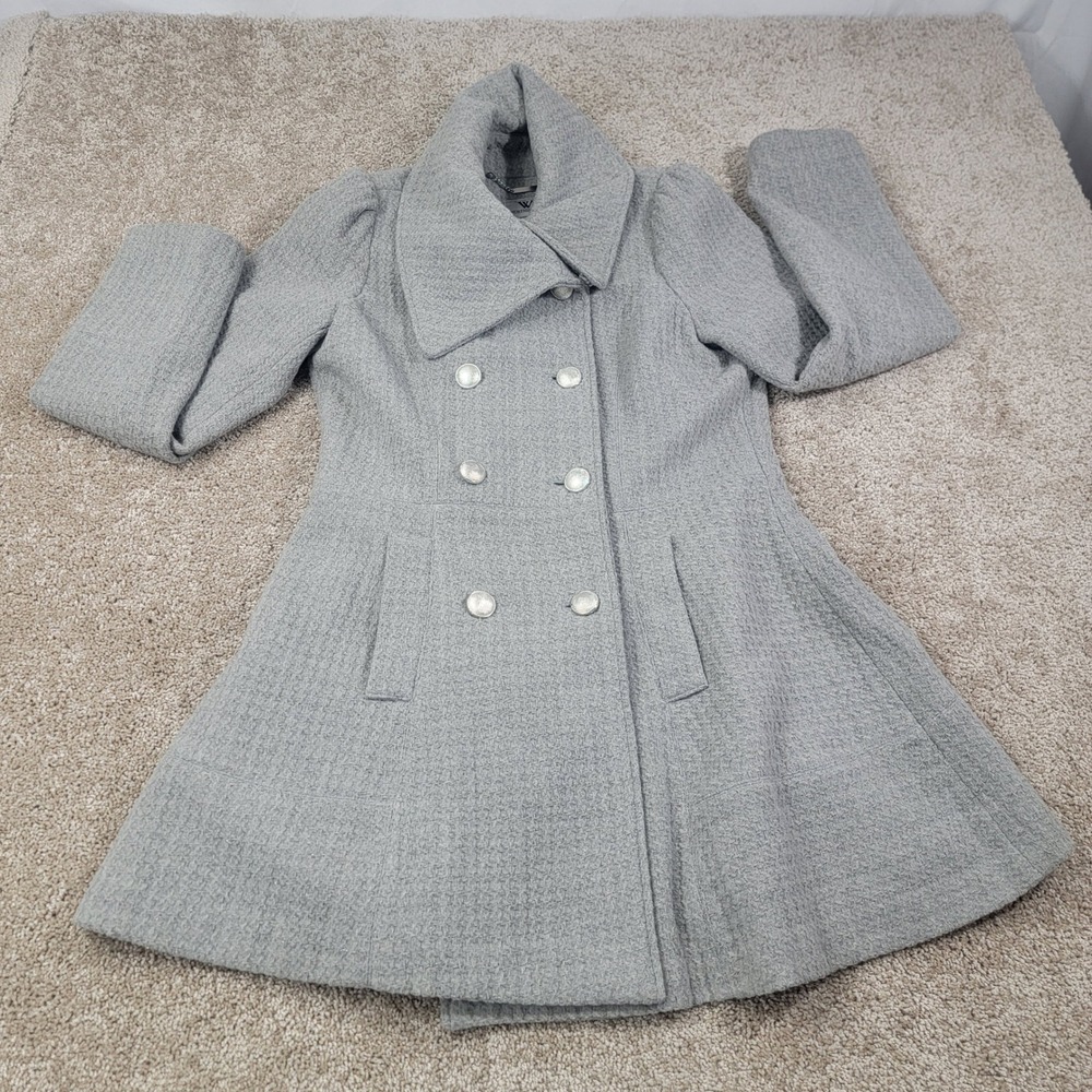 Worthington Women Size Medium Gray Double Breasted Wool Blend Peacoat